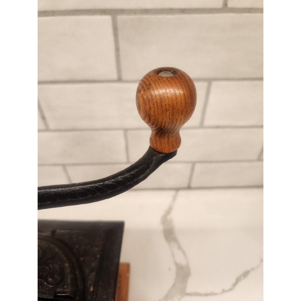 Vintage Cast Iron Wood Knob Hand Crank Wooden Coffee Grinder Bean Mill Farmhouse - Picture 9 of 12